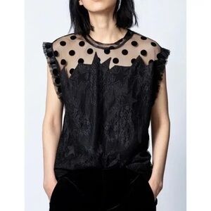 Zadig & Voltaire Sheer Black Lace Blouse